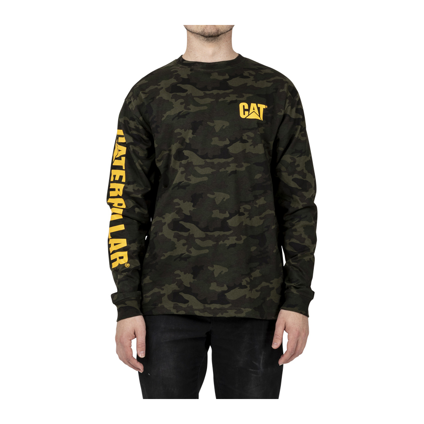 Caterpillar Trademark Banner Long Sleeve - Mens T-Shirts - Camo - NZ (485IEVKWF)